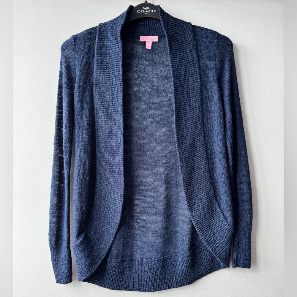 Lilly Pulitzer Navy Blue Open Front Knit Cardigan Sweater Women's XXS